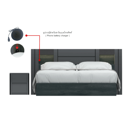 ชุดห้องนอน + ที่นอนสปริง 5 ฟุต WISDOM DESIGN FURNITURE รุ่น ROYAL สีแอชเกรย์/กลอสซี่เกรย์_1